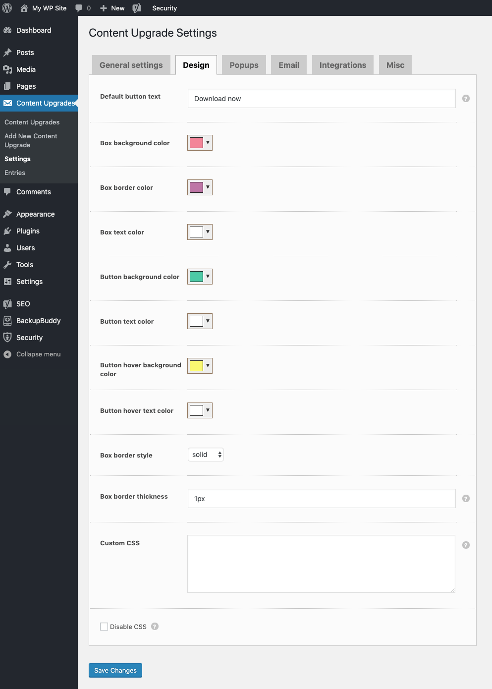 screenshot of Content Upgrade settings