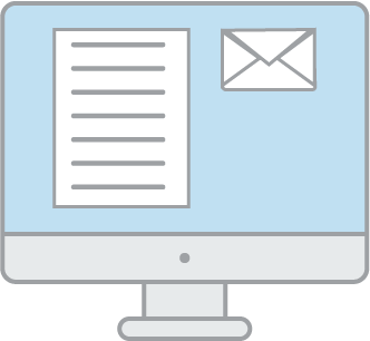 computer screen with document and envelope